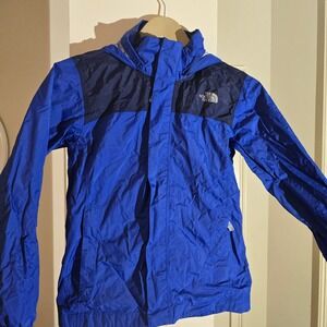 The North Face Boys Blue Hooded Rain Jacket Size M 10 12 Waterproof Windbreaker